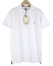 Tommy Jeans Men T-Shirt M Logo Embroidered Polo Style White Collared