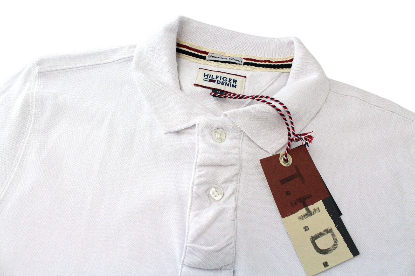 Tommy Jeans Men T-Shirt M Logo Embroidered Polo Style White Collared