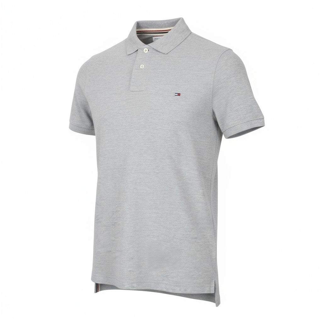 Tommy Jeans Men T-Shirt M Melange Jersey Polo Light Grey Pure Cotton