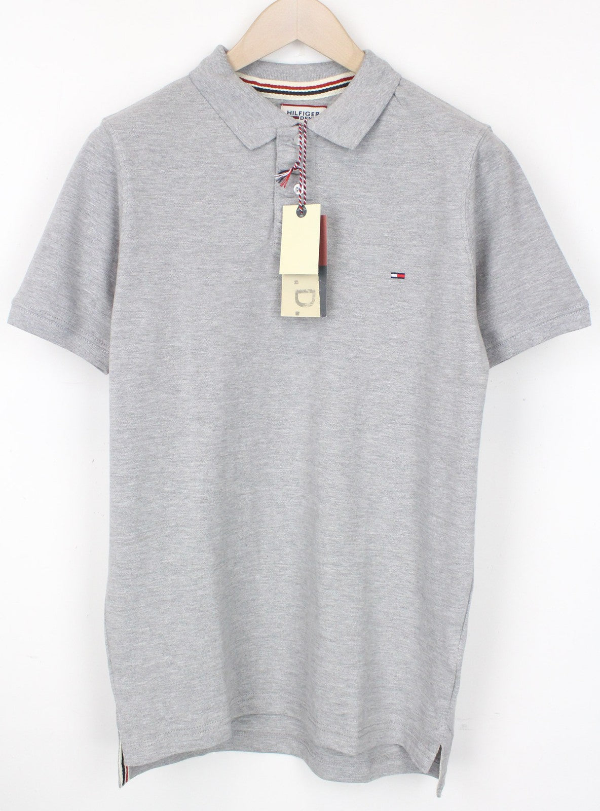 Tommy Jeans Men T-Shirt M Melange Jersey Polo Light Grey Pure Cotton