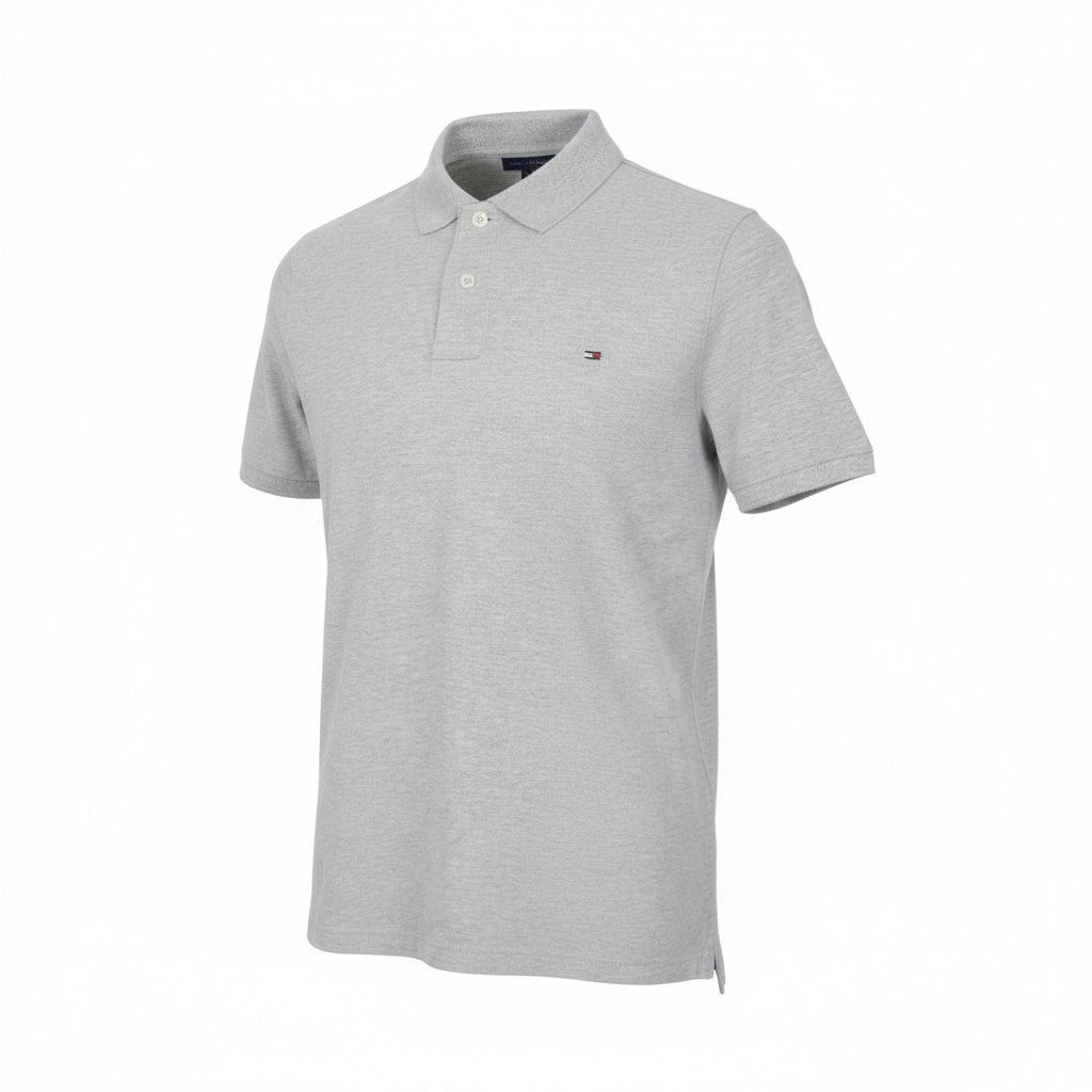 Tommy Jeans Men T-Shirt XL Grey Pure Cotton Polo Melange Embroidered