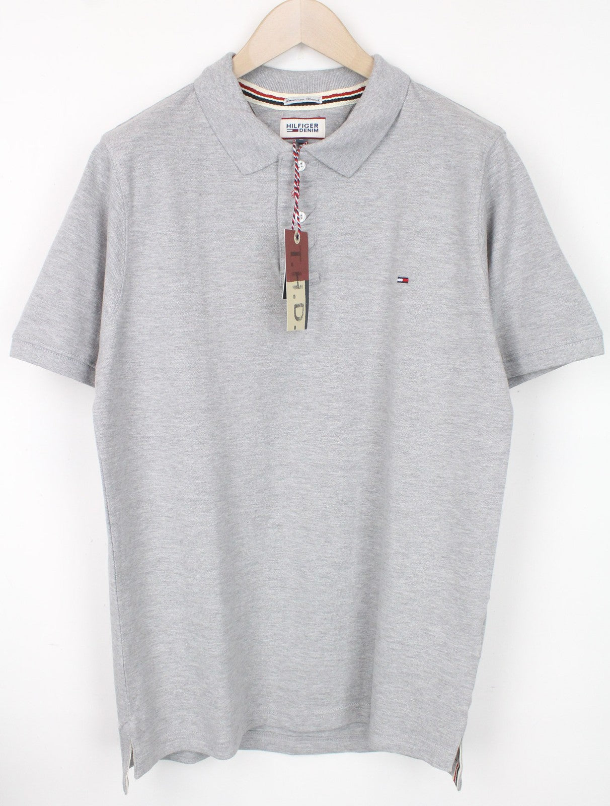 Tommy Jeans Men T-Shirt XL Grey Pure Cotton Polo Melange Embroidered