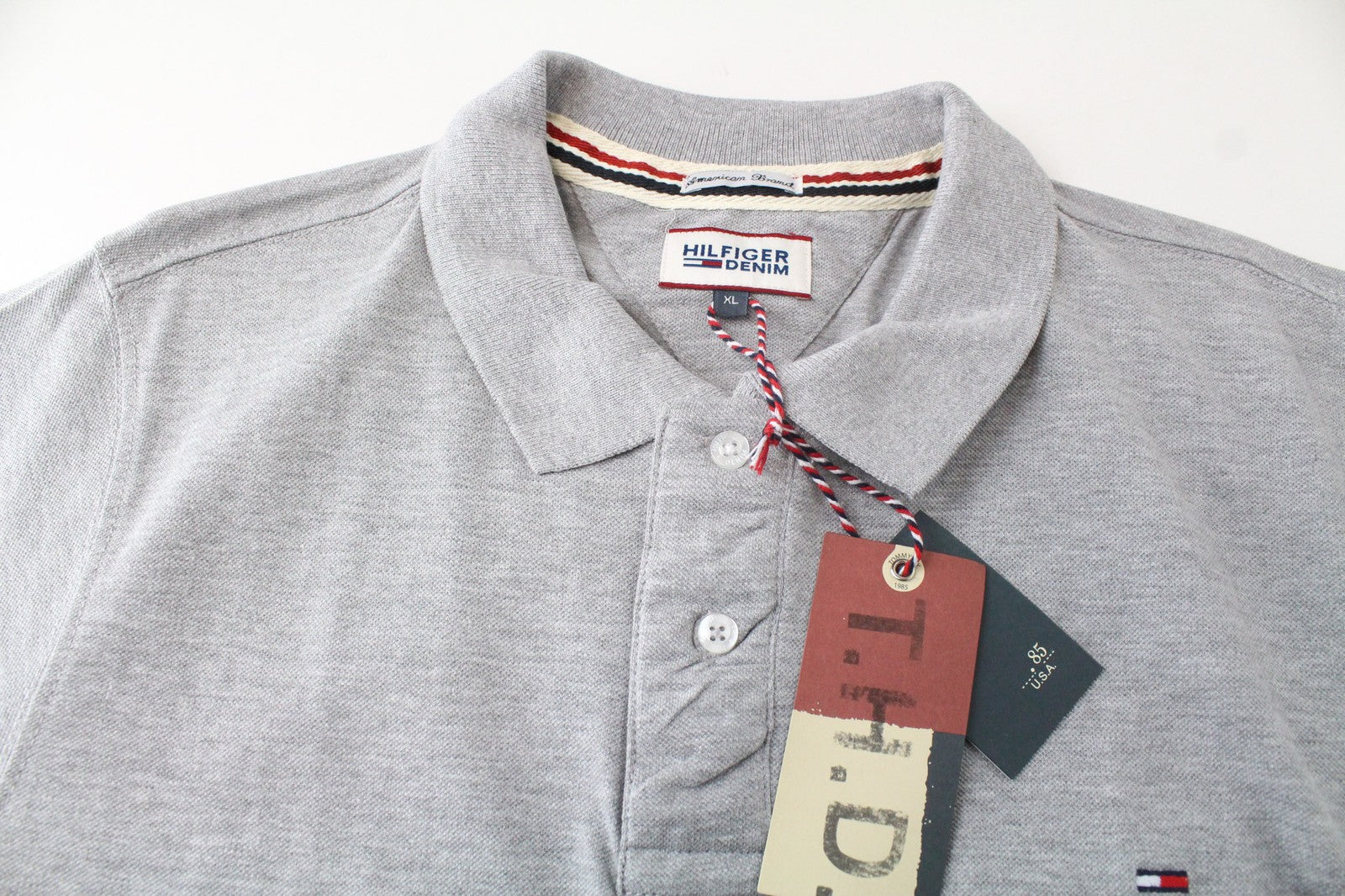 Tommy Jeans Men T-Shirt XL Grey Pure Cotton Polo Melange Embroidered