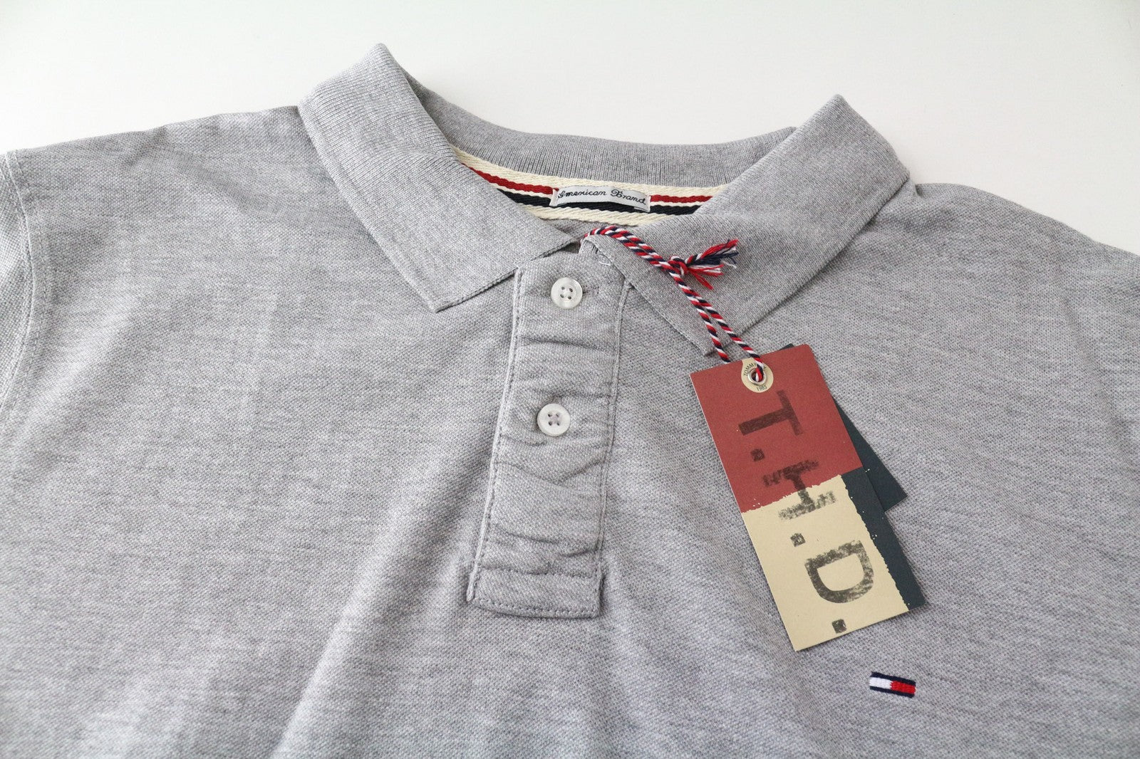 Tommy Jeans Men T-Shirt 2XL Light Grey Polo Melange Pure Cotton Jersey