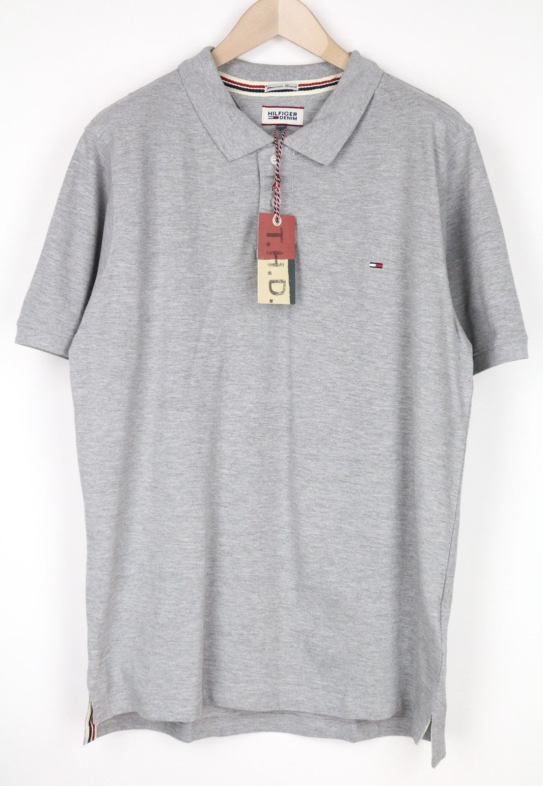 Tommy Jeans Men T-Shirt 2XL Grey Polo Melange Pure Cotton Jersey Logo