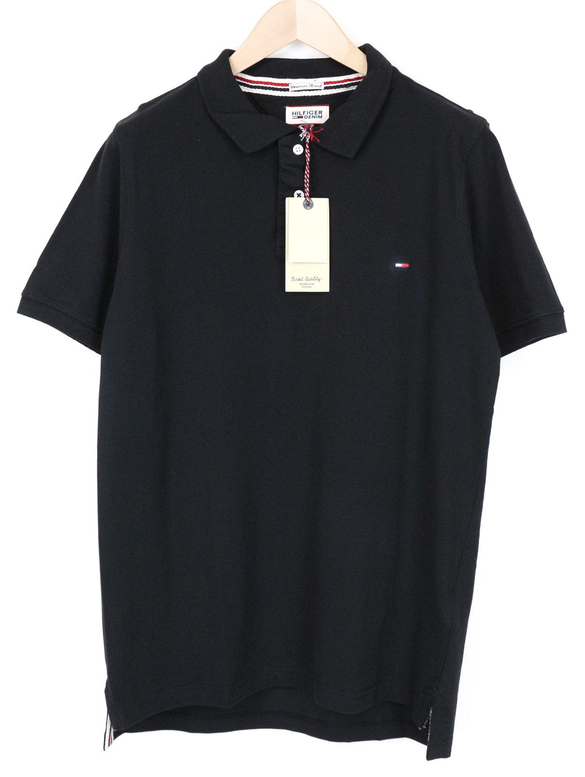 Tommy Jeans Men T-Shirt L Navy Blue Short Sleeved Polo Pure Cotton