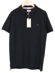 Tommy Jeans Men T-Shirt L Navy Blue Short Sleeved Polo Pure Cotton