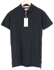 Tommy Jeans Men T-Shirt L Black Short Sleeve Logo Pure Cotton Polo