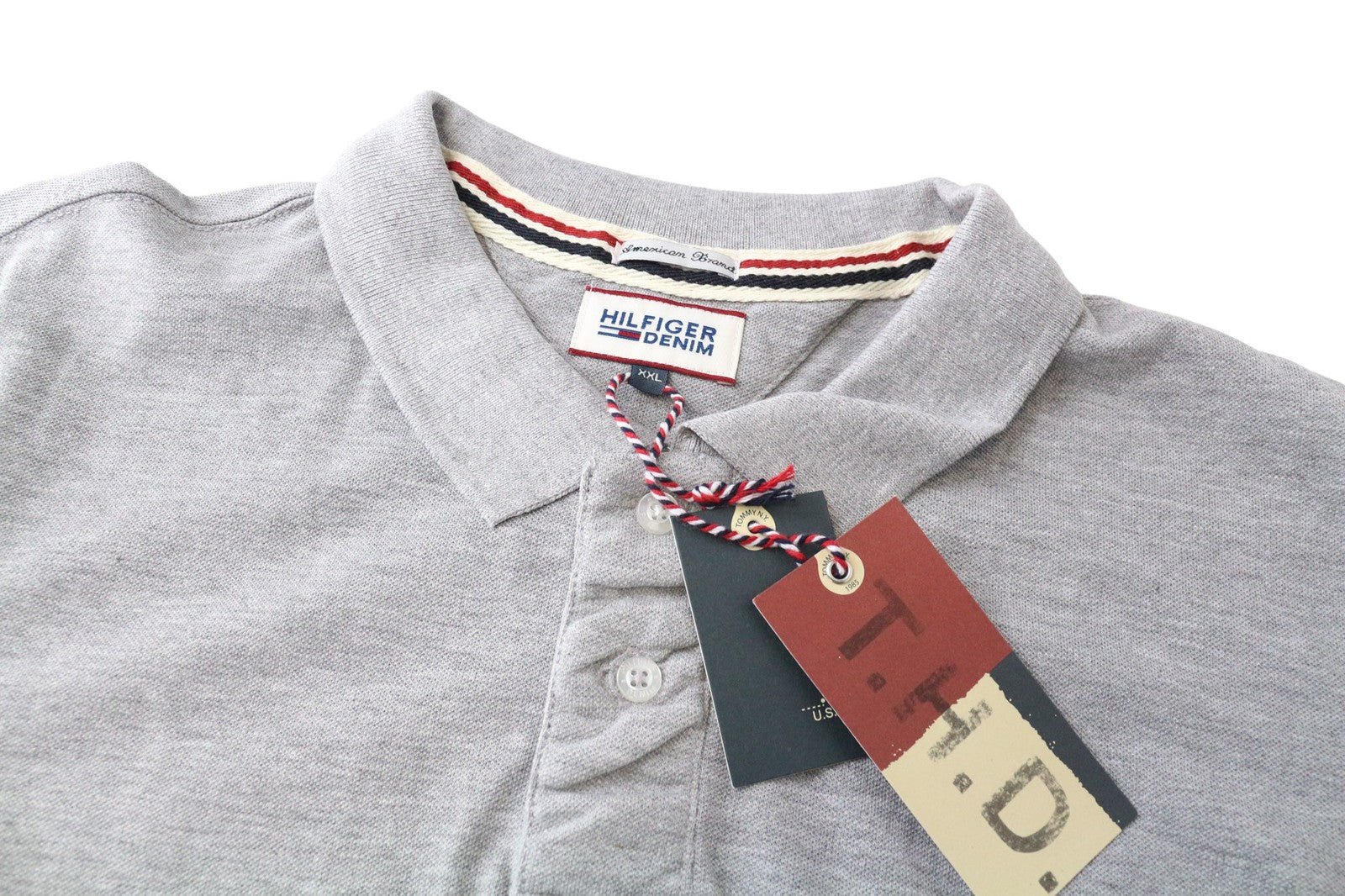 Tommy Jeans Men T-Shirt 2XL Casual Grey Pure Cotton Short Sleeved Polo