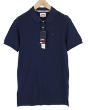 Tommy Jeans Men T-Shirt S Dark Blue Short Sleeve Polo Neck Cotton