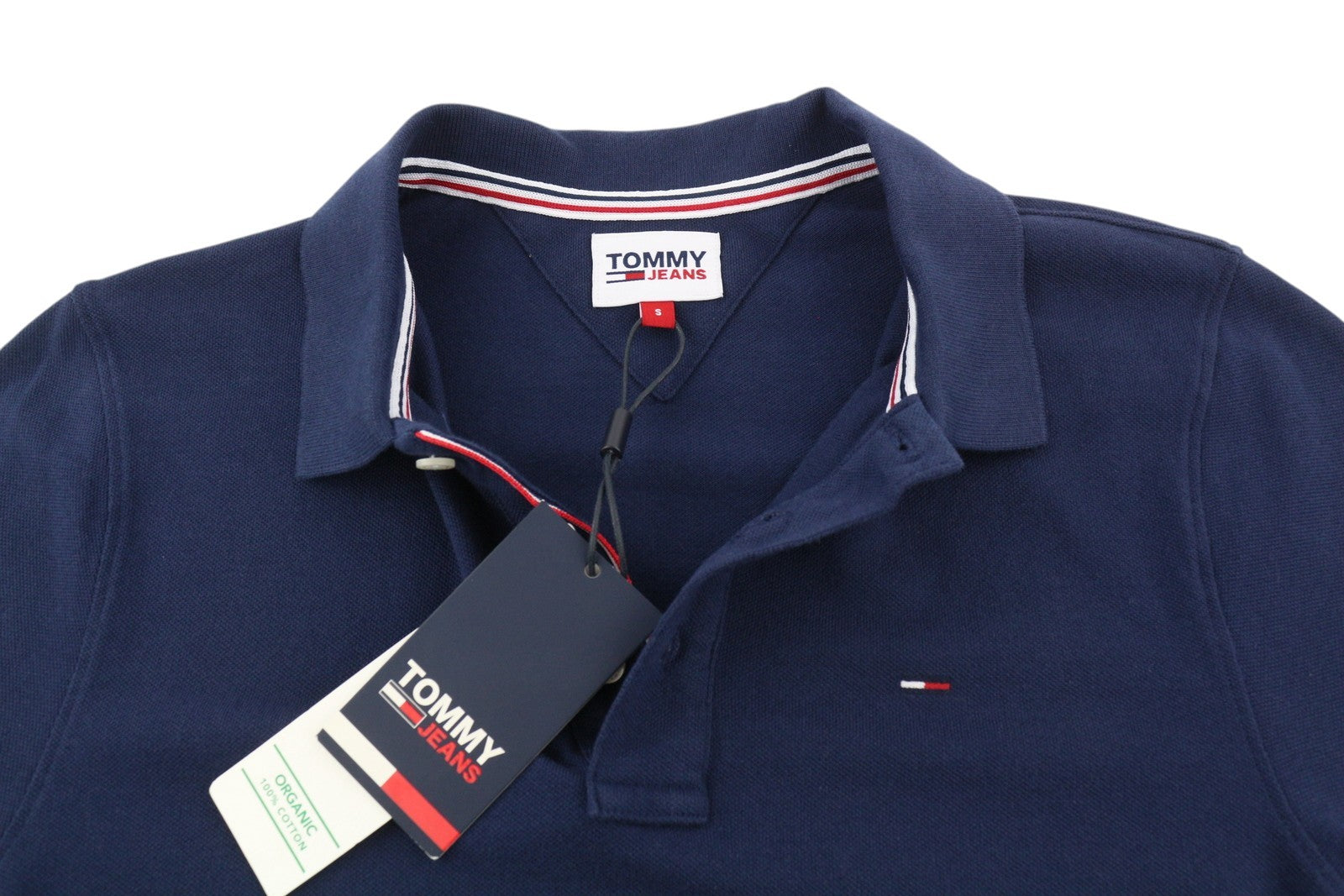 Tommy Jeans Men T-Shirt S Dark Blue Short Sleeve Polo Neck Cotton