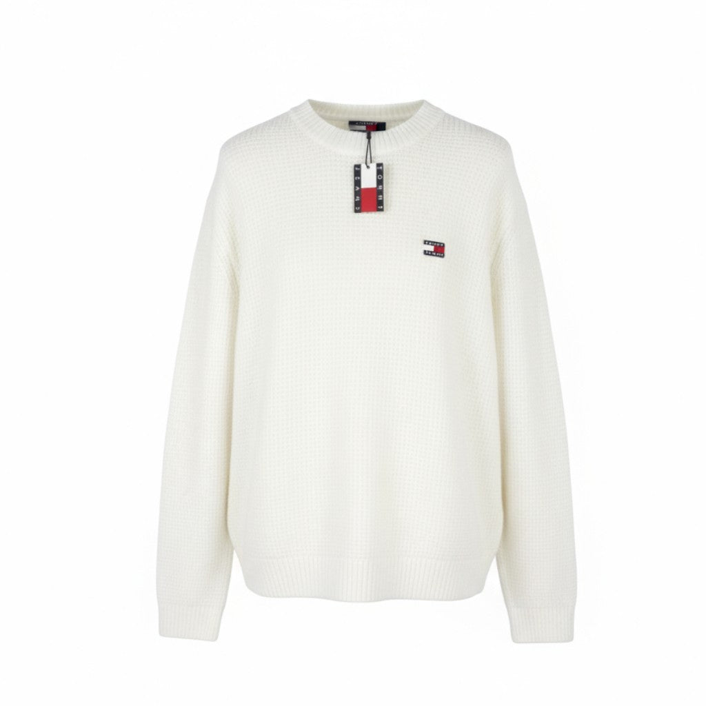 Tommy Jeans Req Waffle Men Jumper M Ancient White Melan Crew Neck Pull On