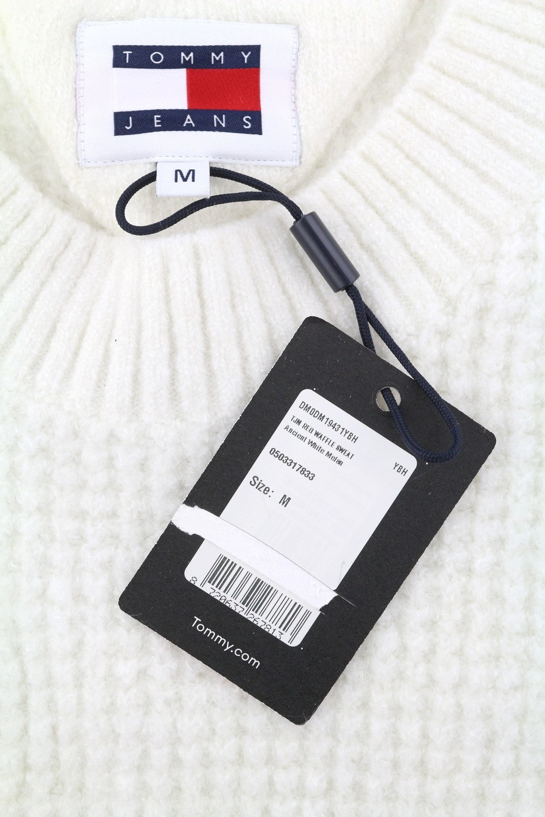Tommy Jeans Req Waffle Men Jumper M Ancient White Melan Crew Neck Pull On