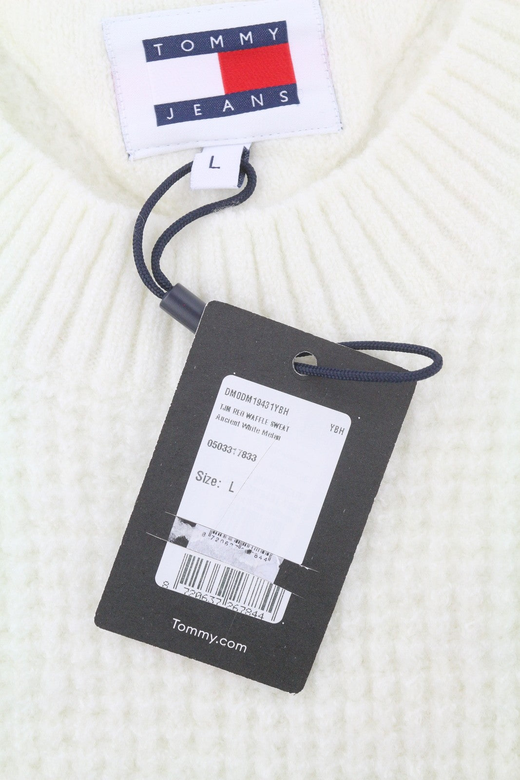 Tommy Jeans Req Waffle Men Jumper L Ancient White Melan Crew Neck Pull On