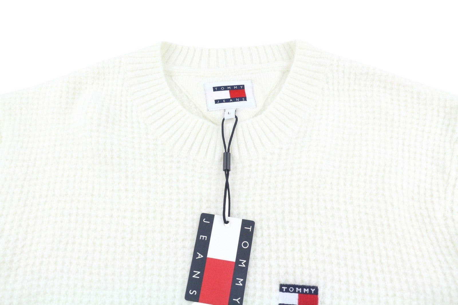 Tommy Jeans Req Waffle Men Jumper L Ancient White Melan Crew Neck Pull On