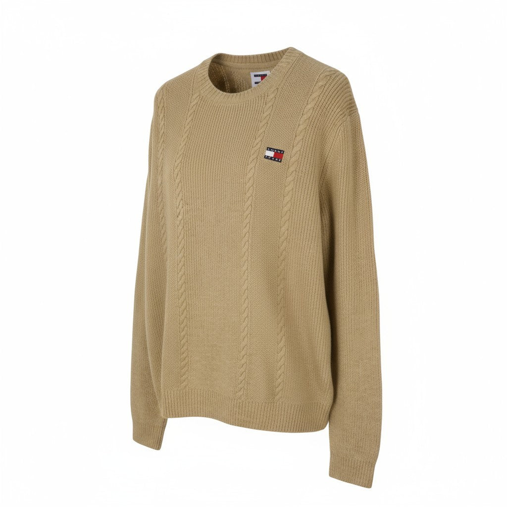Tommy Jeans Slim Cable Knit Cneck Men Jumper XL Gentle Gold Brown Pull On
