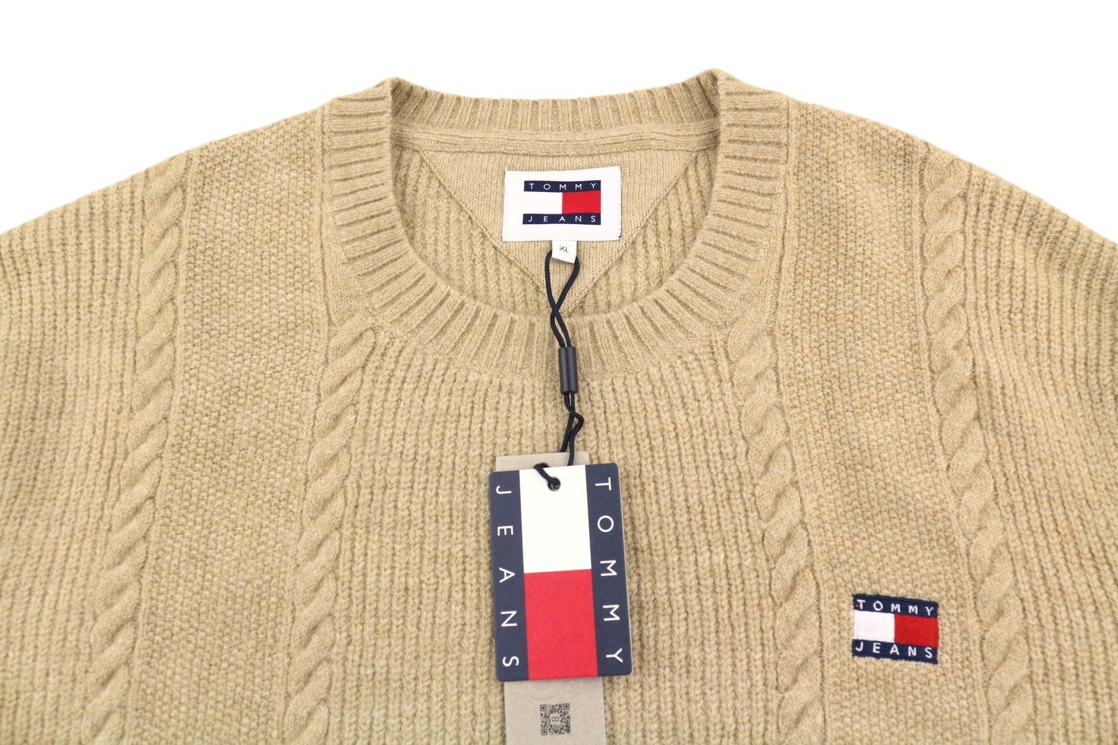 Tommy Jeans Slim Cable Knit Cneck Men Jumper XL Gentle Gold Brown Pull On