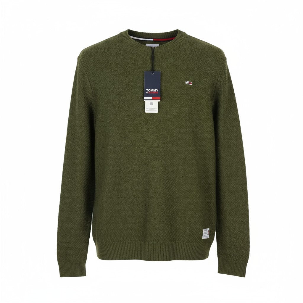 Tommy Jeans Req Structured Men Jumper XL Olive Green Crew Neck Knit Pull On