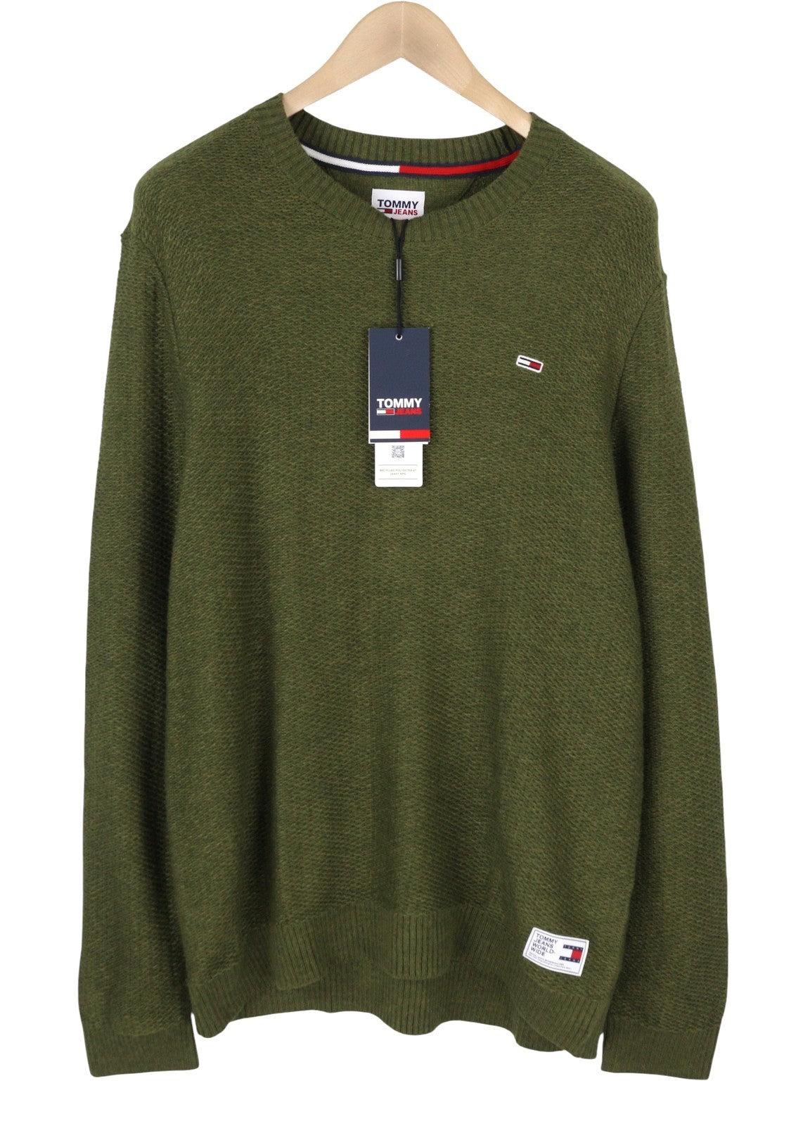 Tommy Jeans Req Structured Men Jumper 2XL Olive Green Crew Neck Knit Pull On