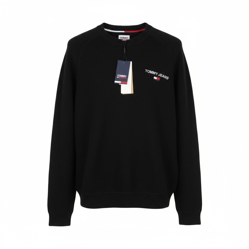 Tommy Jeans Req Raolan Men Jumper XL Black Crew Neck Tight-Knit Pull On