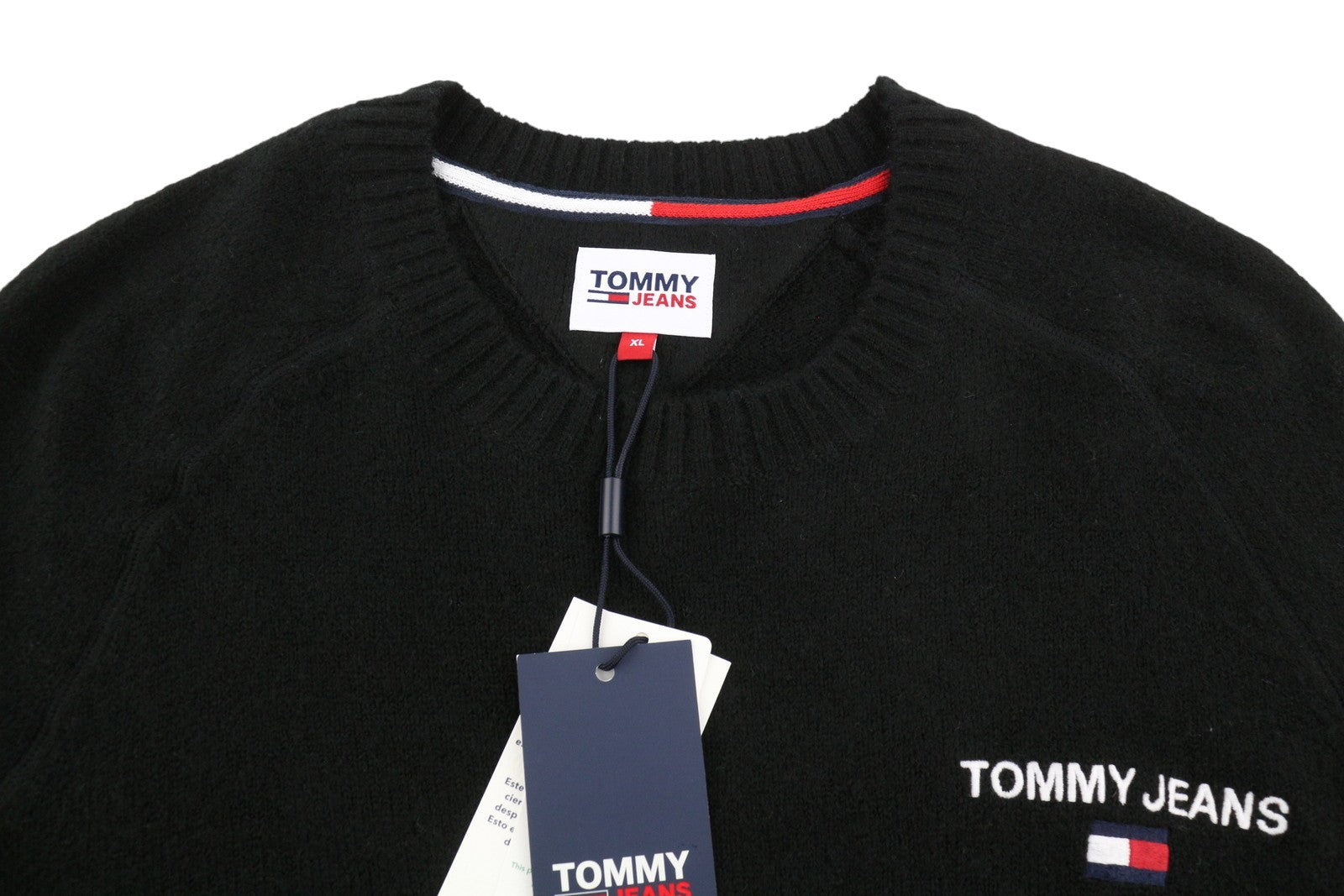 Tommy Jeans Req Raolan Men Jumper XL Black Crew Neck Tight-Knit Pull On