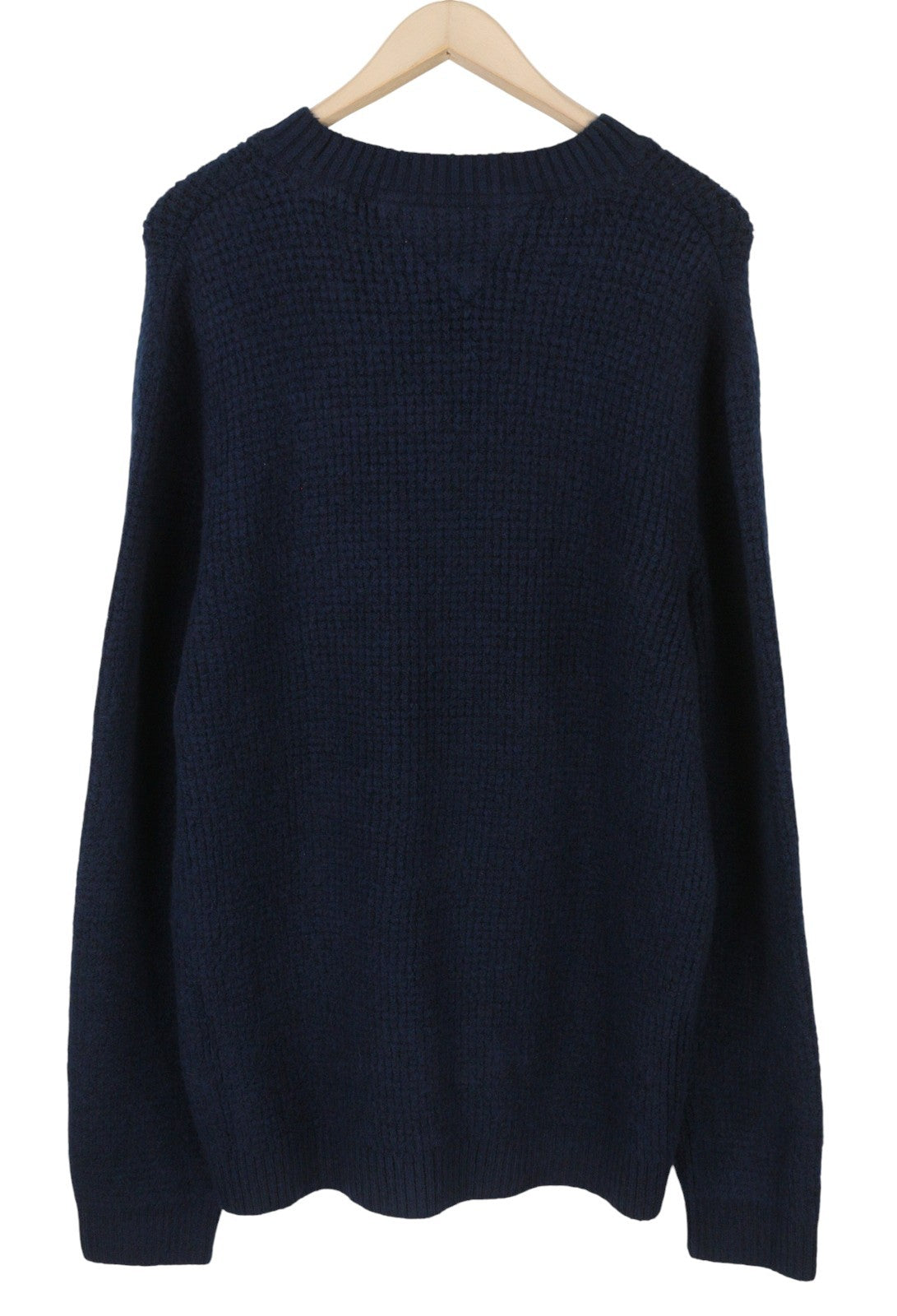 Tommy Jeans Req Waffle Men Jumper L Navy Wool Blend Knit Crew Neck Pull On
