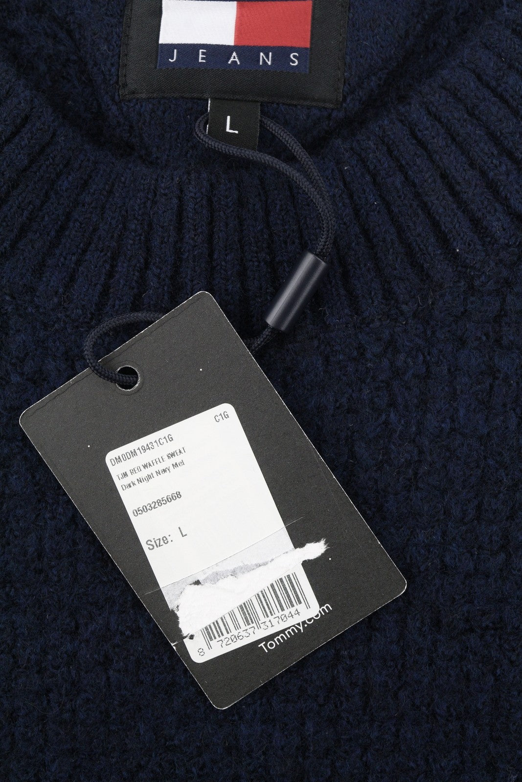 Tommy Jeans Req Waffle Men Jumper L Navy Wool Blend Knit Crew Neck Pull On