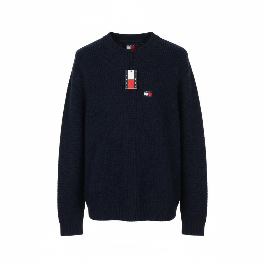 Tommy Jeans Req Waffle Men Jumper XL Navy Wool Blend Knit Crew Neck Pull On