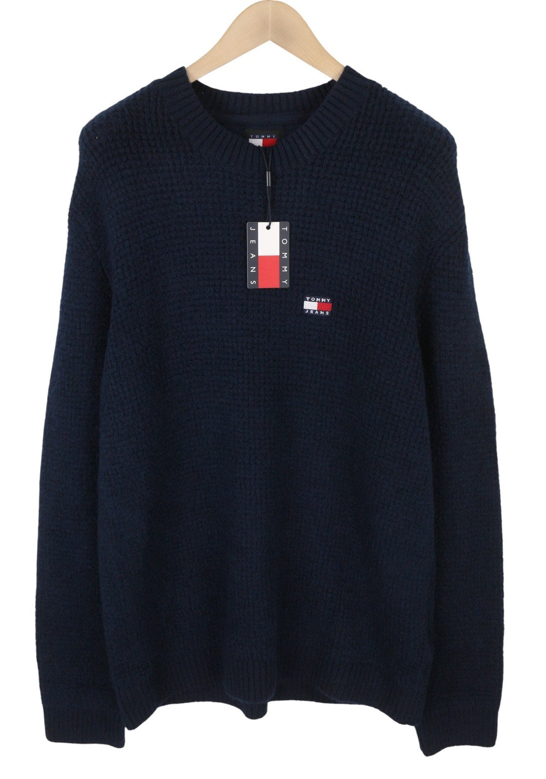 Tommy Jeans Req Waffle Men Jumper XL Navy Wool Blend Knit Crew Neck Pull On