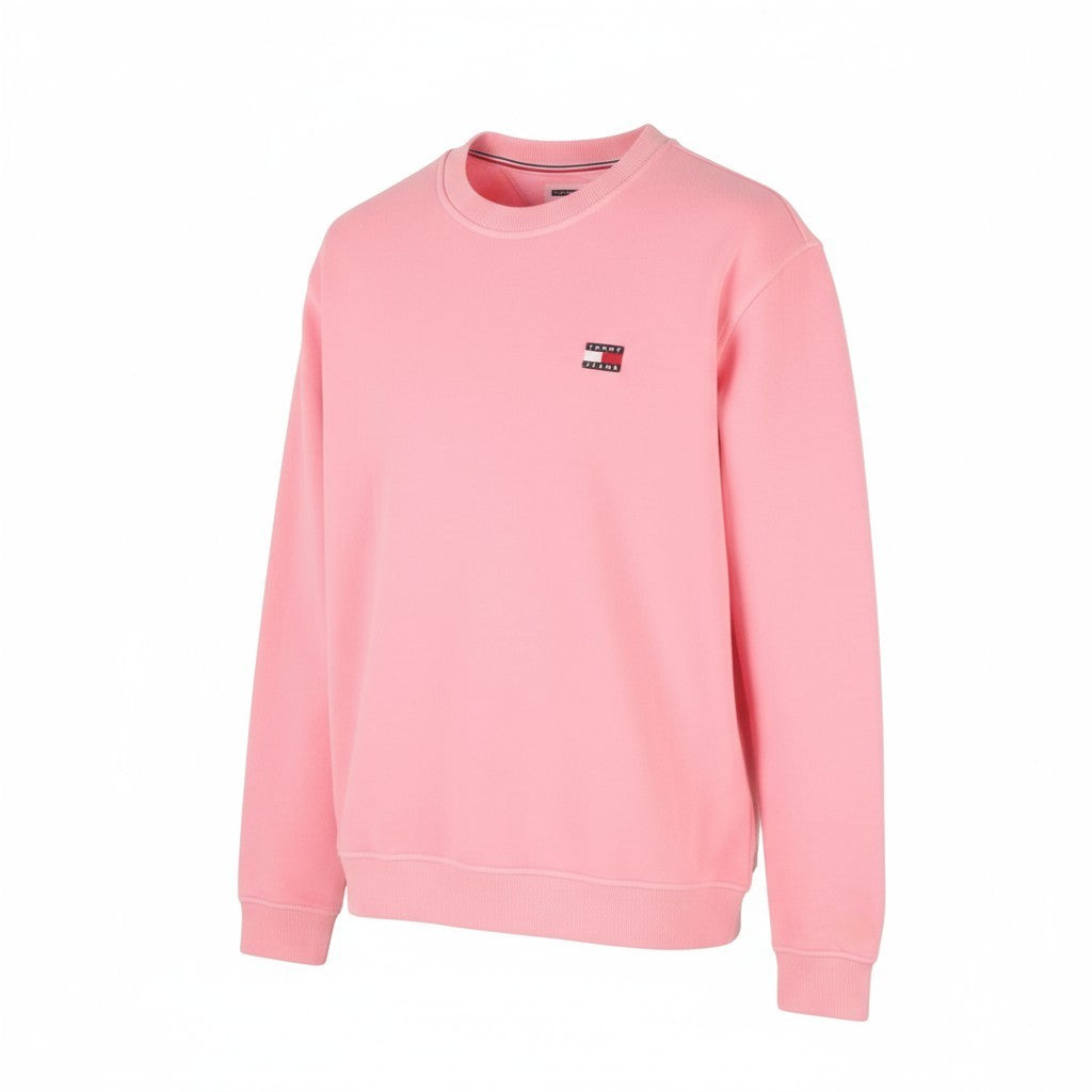 Tommy Jeans Men Sweatshirt L Pink Corron Crew Neck Front Logo Pull On
