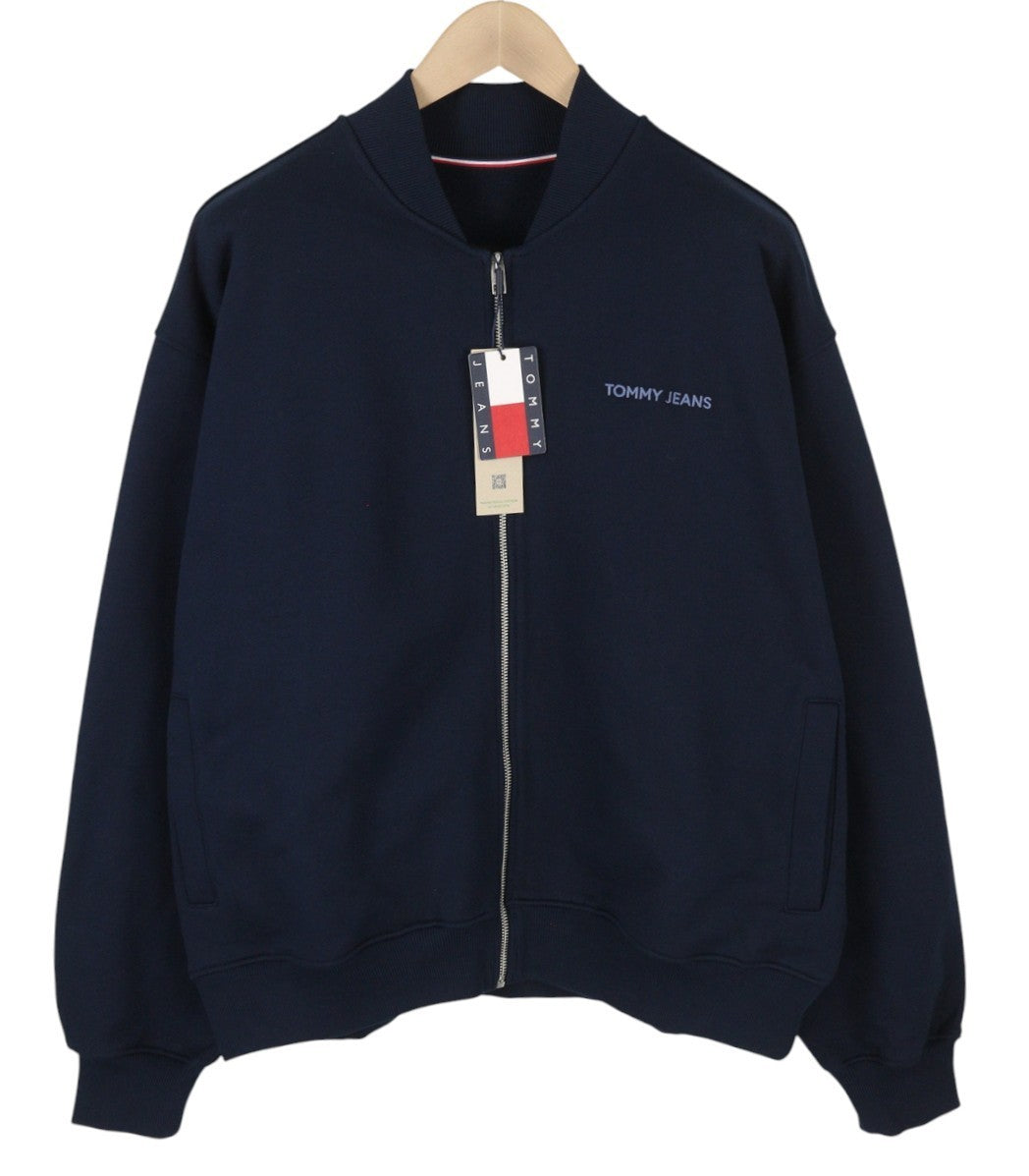 Tommy Jeans Men Sweatshirt L Dark Blue Oversized Bomber Neck Logo Full Zip