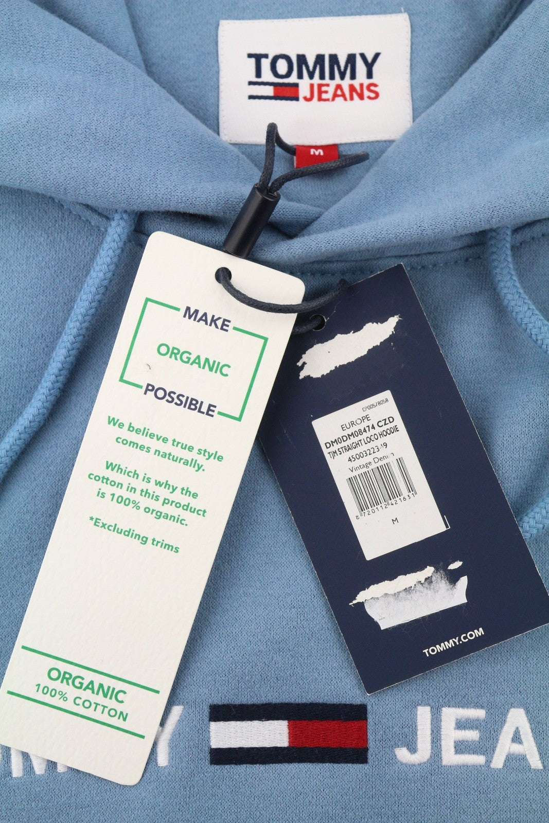 Tommy Jeans Straight Loco Men Hoodie M Blue Kangaroo Pocket Logo Pull On