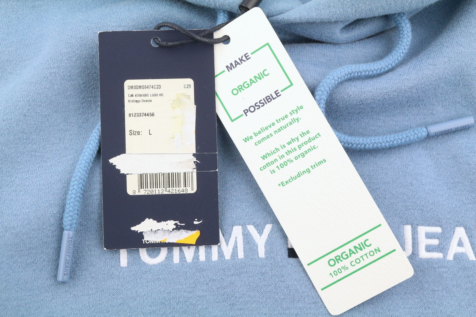 Tommy Jeans Straight Loco Men Hoodie L Blue Kangaroo Pocket Logo Pull On