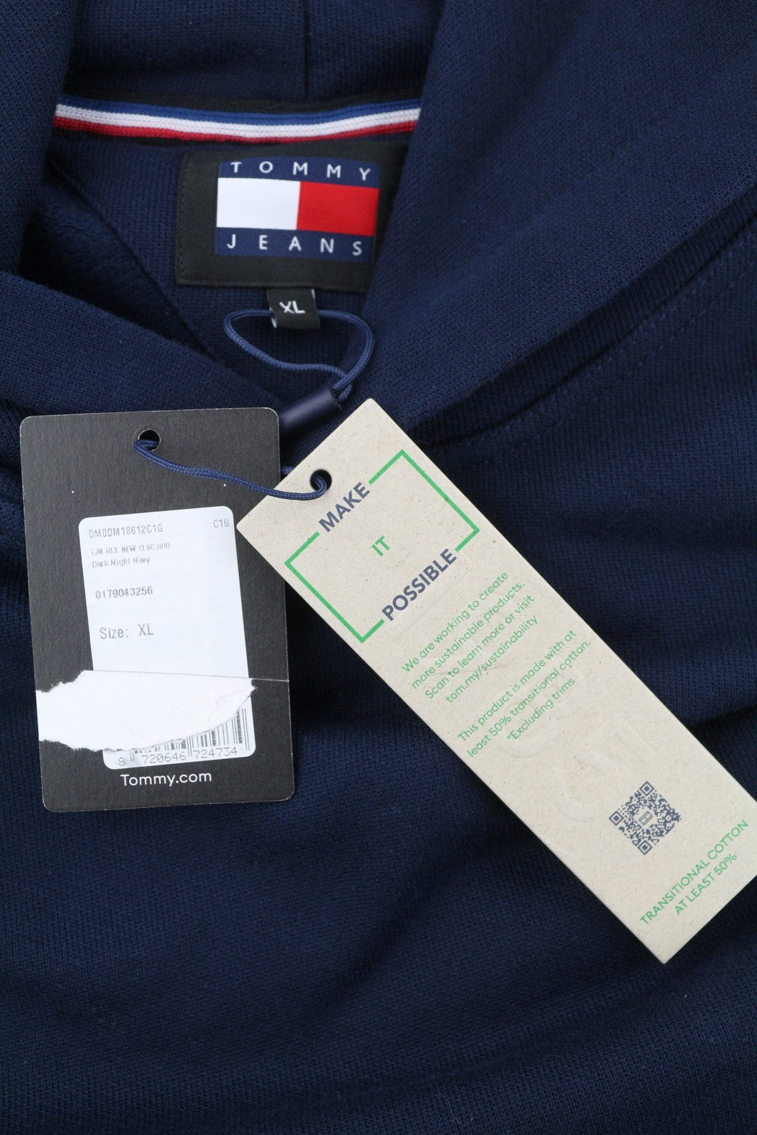 Tommy Jeans RLX New Clsc Men Hoodie XL Dark Blue Kangaroo Pocket Pull On
