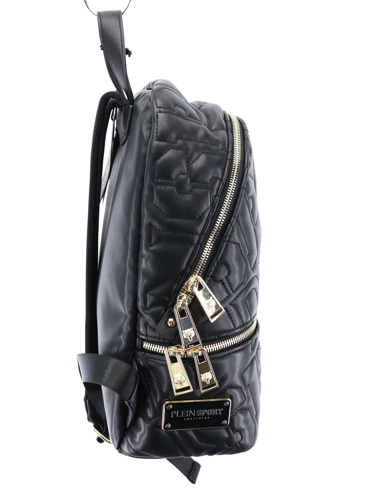 PLEIN SPORT Tess Women Bag OS Zip Two Handles Black Lined Pocket Backpack
