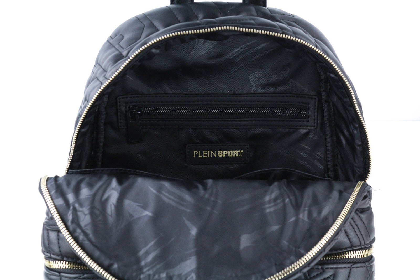 PLEIN SPORT Tess Women Bag OS Zip Two Handles Black Lined Pocket Backpack