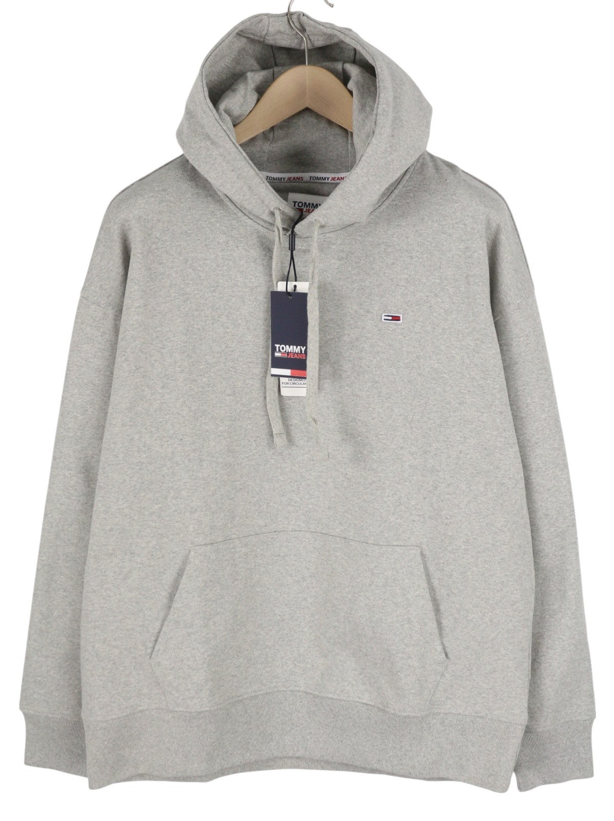 Tommy Jeans Rlxd Basketball Men Hoodie L Melange Grey Kangaroo Logo Pull On