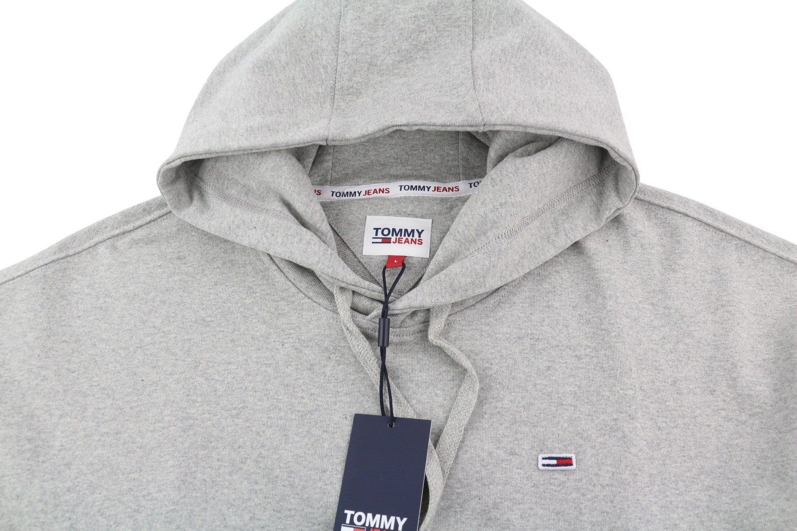 Tommy Jeans Rlxd Basketball Men Hoodie L Melange Grey Kangaroo Logo Pull On
