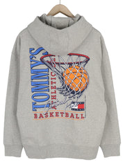 Tommy Jeans Rlxd Basketball Men Hoodie XL Melange Grey Kangaroo Logo Pull On