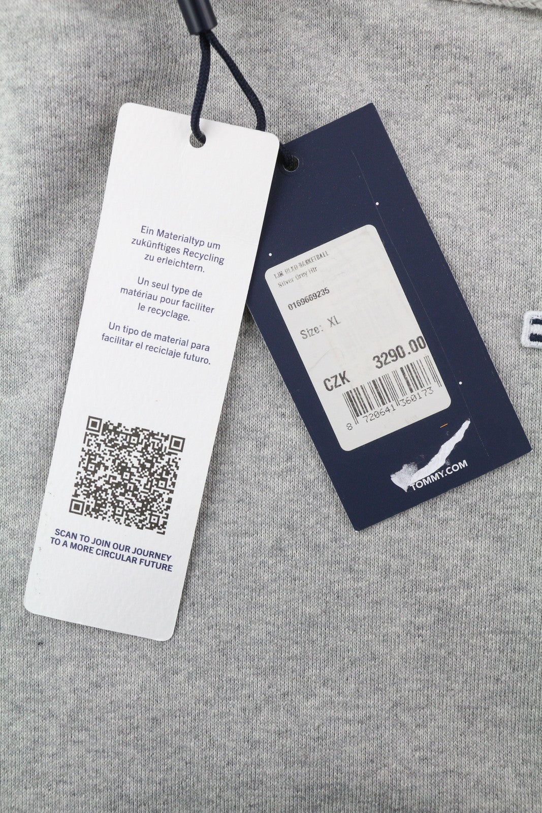 Tommy Jeans Rlxd Basketball Men Hoodie XL Melange Grey Kangaroo Logo Pull On