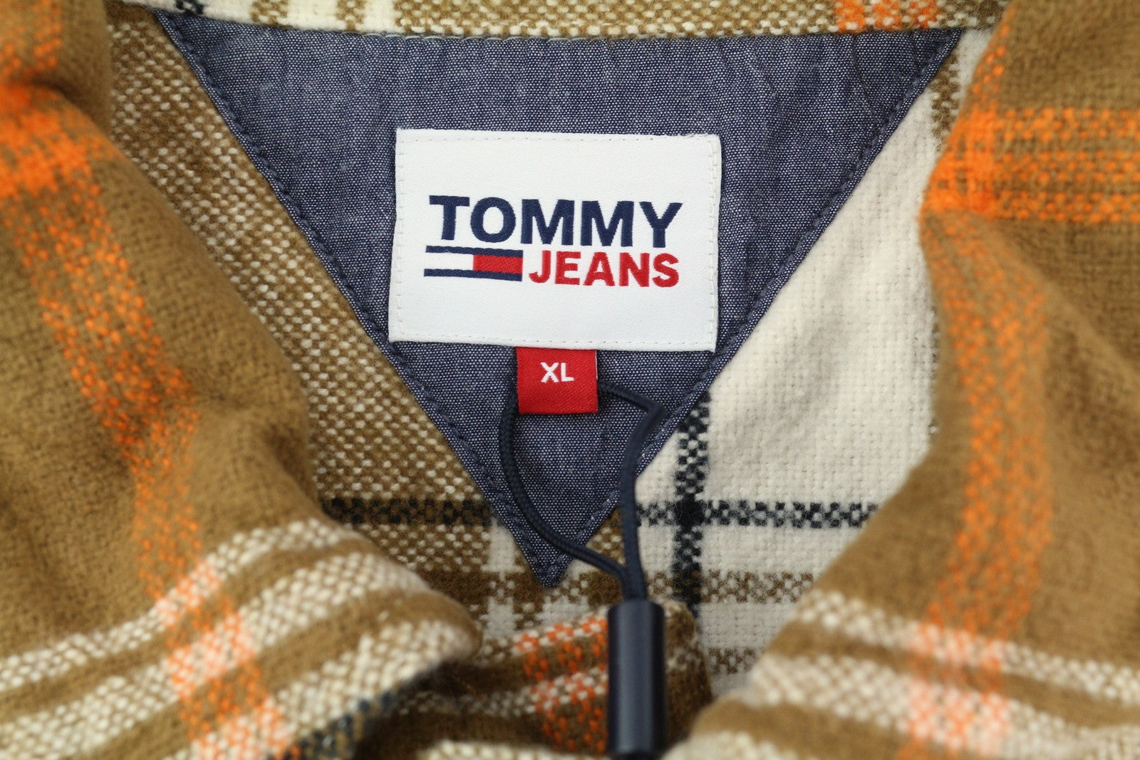 Tommy Jeans Brushed Check Men Shirt XL Overshirt Flannel Thick Button Brown