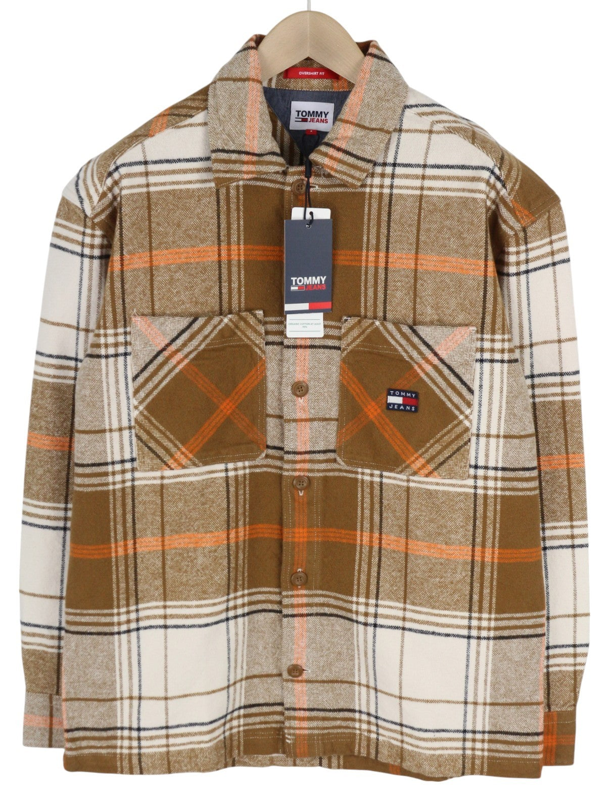 Tommy Jeans Brushed Check Men Shirt XL Overshirt Flannel Thick Button Brown