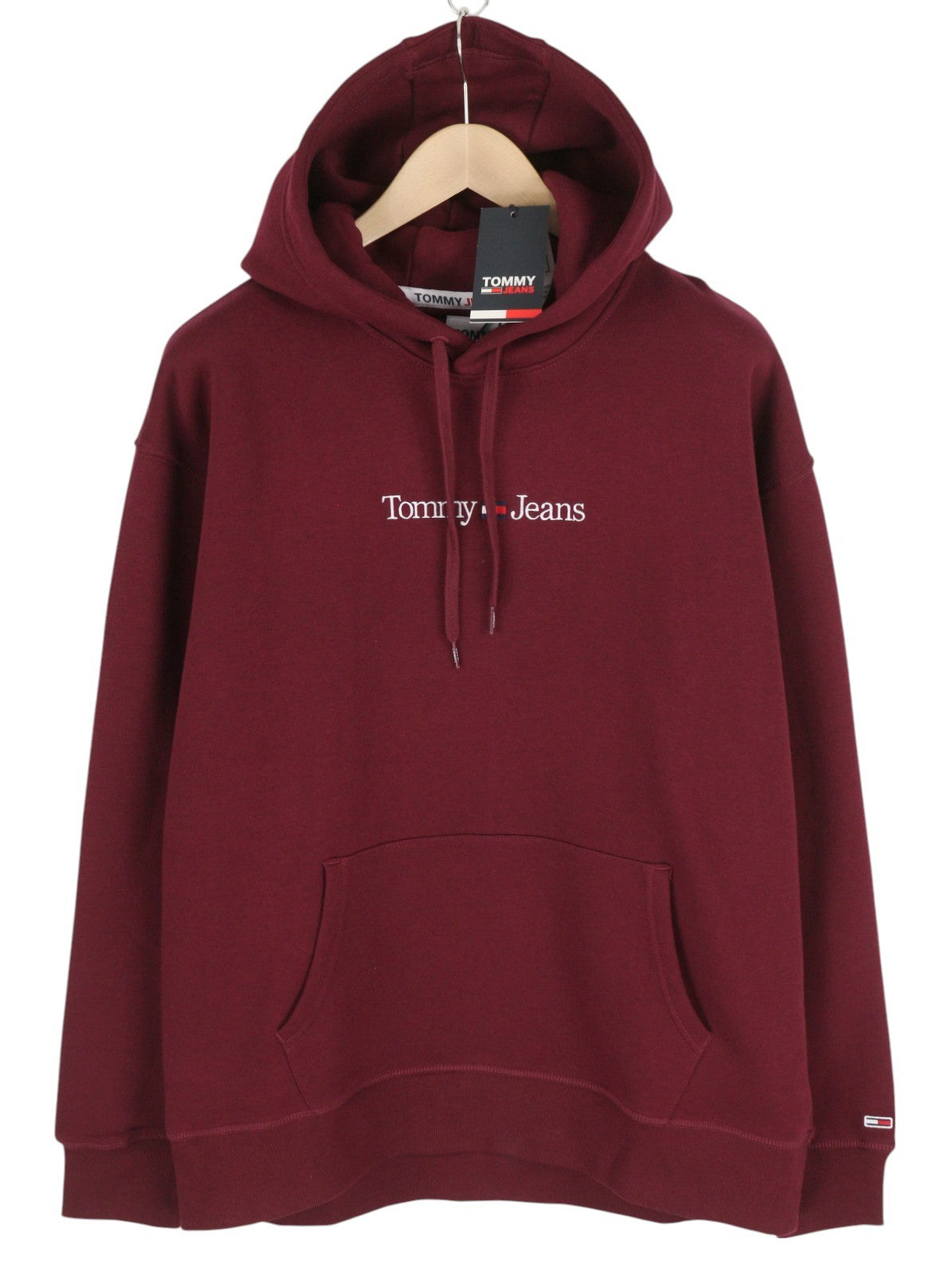 Tommy Jeans Req Linear Men Sweatshirt L Burgundy Kangaroo Pocket Pull On