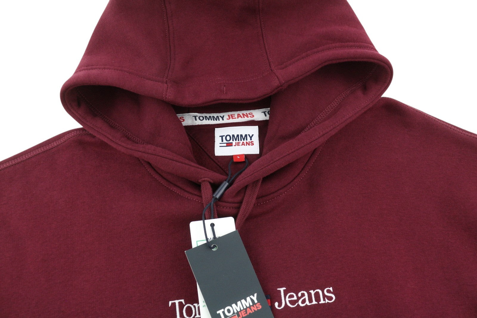 Tommy Jeans Req Linear Men Sweatshirt L Burgundy Kangaroo Pocket Pull On