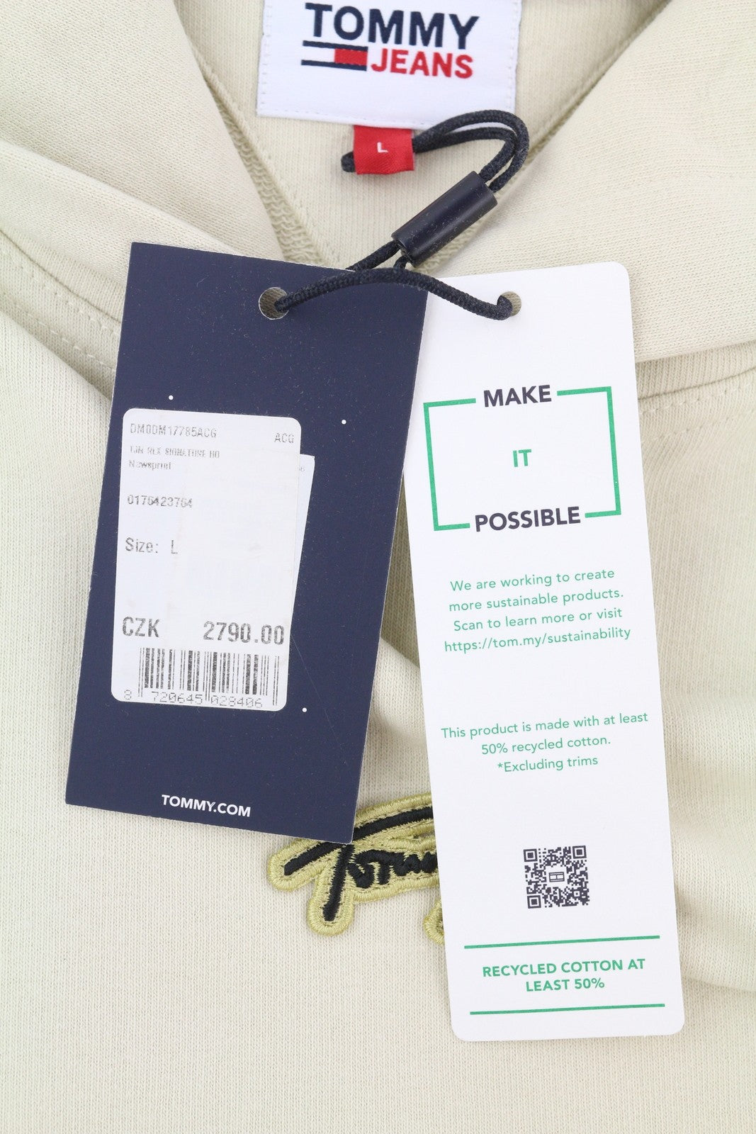 Tommy Jeans RLX Signature Men Hoodie L White Kangaroo Logo Pull On RRP119