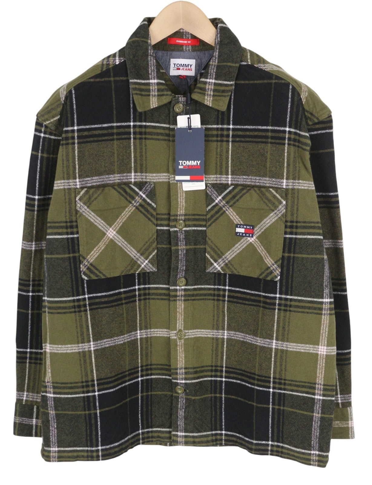 Tommy Jeans Brushed Check Men Shirt 2XL Overshirt Flannel Thick Button Green