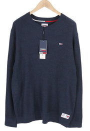 Tommy Jeans Req Structured Men Jumper 2XL Blue Waffle-Knit Crew Neck Pull On