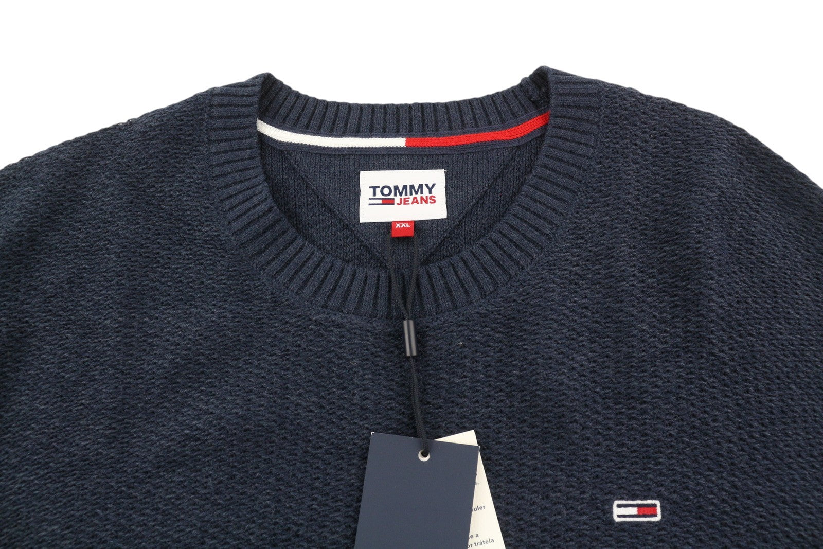 Tommy Jeans Req Structured Men Jumper 2XL Blue Waffle-Knit Crew Neck Pull On