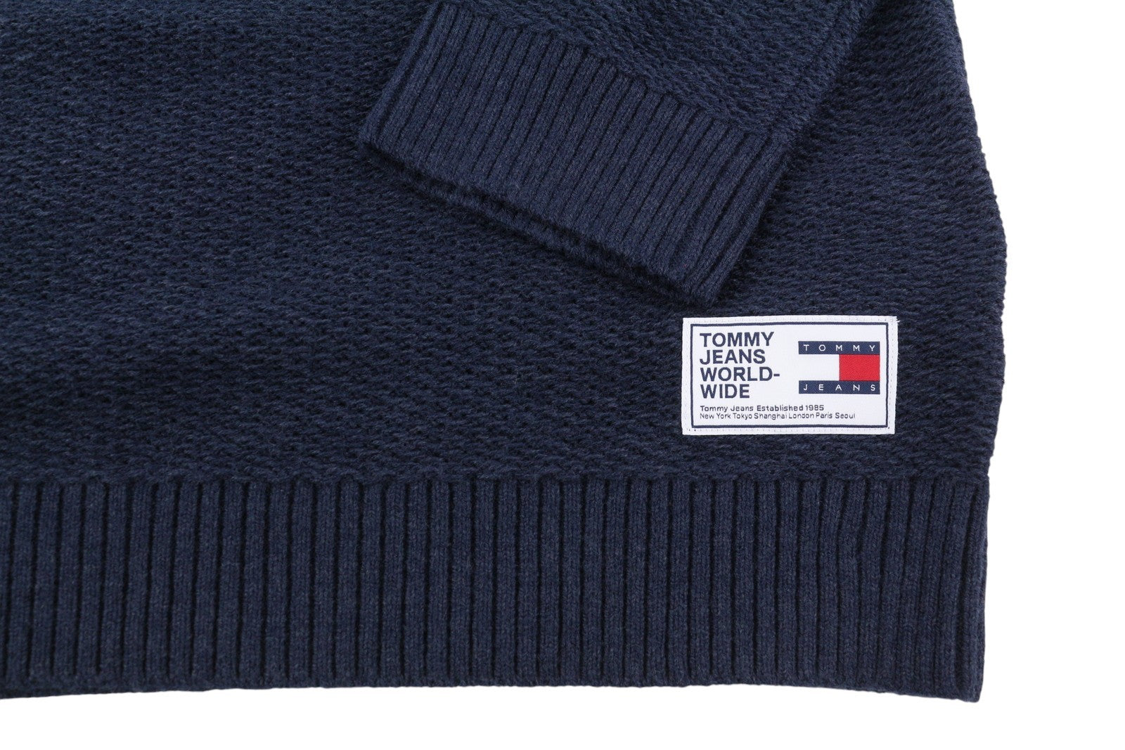 Tommy Jeans Req Structured Men Jumper 2XL Blue Waffle-Knit Crew Neck Pull On
