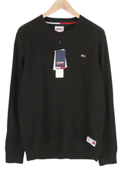 Tommy Jeans Req Structured Men Jumper M Black Waffle-Knit Crew Neck Pull On